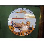 Circular enamel ""Union Gasoline"" sign, diameter 30cms. Estimate £20-40.