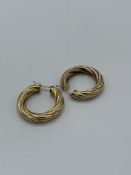 9ct gold hoop earrings, weight 5.1gms. Estimate £40-60.