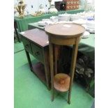 Small side table with 2 drawers and shelf below, 60 x 31 x 75cms together with inlaid mahogany pot