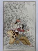 Miniature Indian watercolour of lovers, unframed. Estimate £50-70.