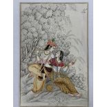 Miniature Indian watercolour of lovers, unframed. Estimate £50-70.