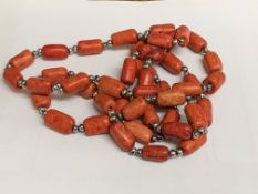 Long red Jasper stone necklace. Est 20-25