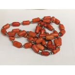 Long red Jasper stone necklace. Est 20-25