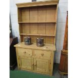 Pine Welsh dresser. 122 x 47 x 208cms. Estimate £50-80.