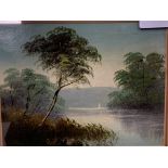 Framed & glazed gouache paintings of lake scenes and 2 other prints. Estimate £20-30