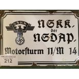 Very rare 1930's German Nazi enamel sign, ""NSKK der NSDAP"". Estimate £100-150.