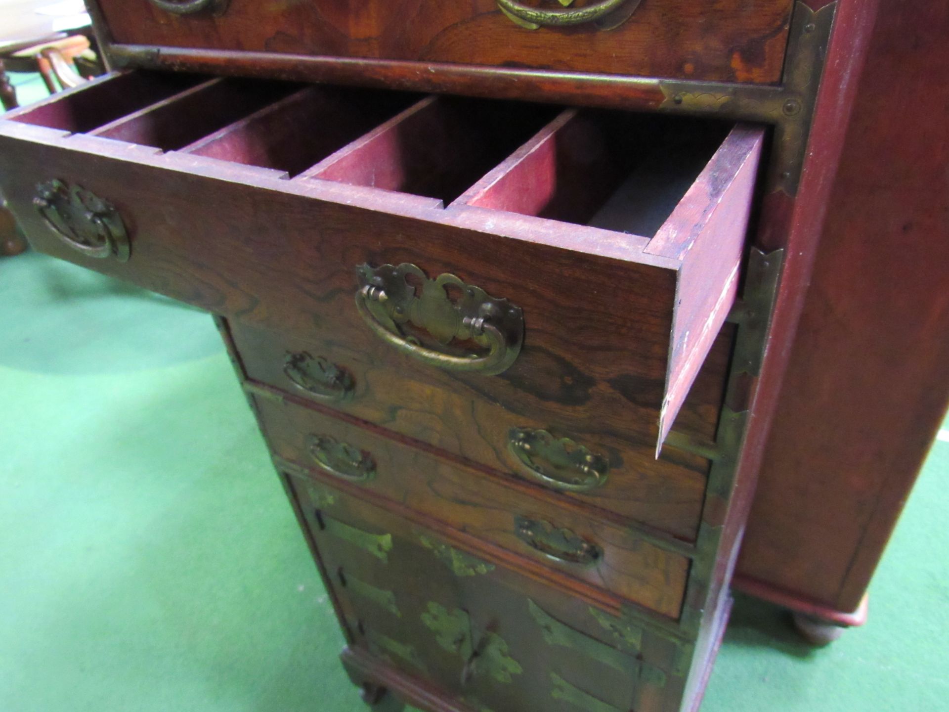 Oriental-style lacquered cabinet of 5 drawers over cupboard. 51 x 35 x 110cms. Estimate £30-50. - Image 3 of 4