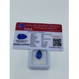 Pear cut blue sapphire, weight 8.05ct with certificate. Estimate £40-50.
