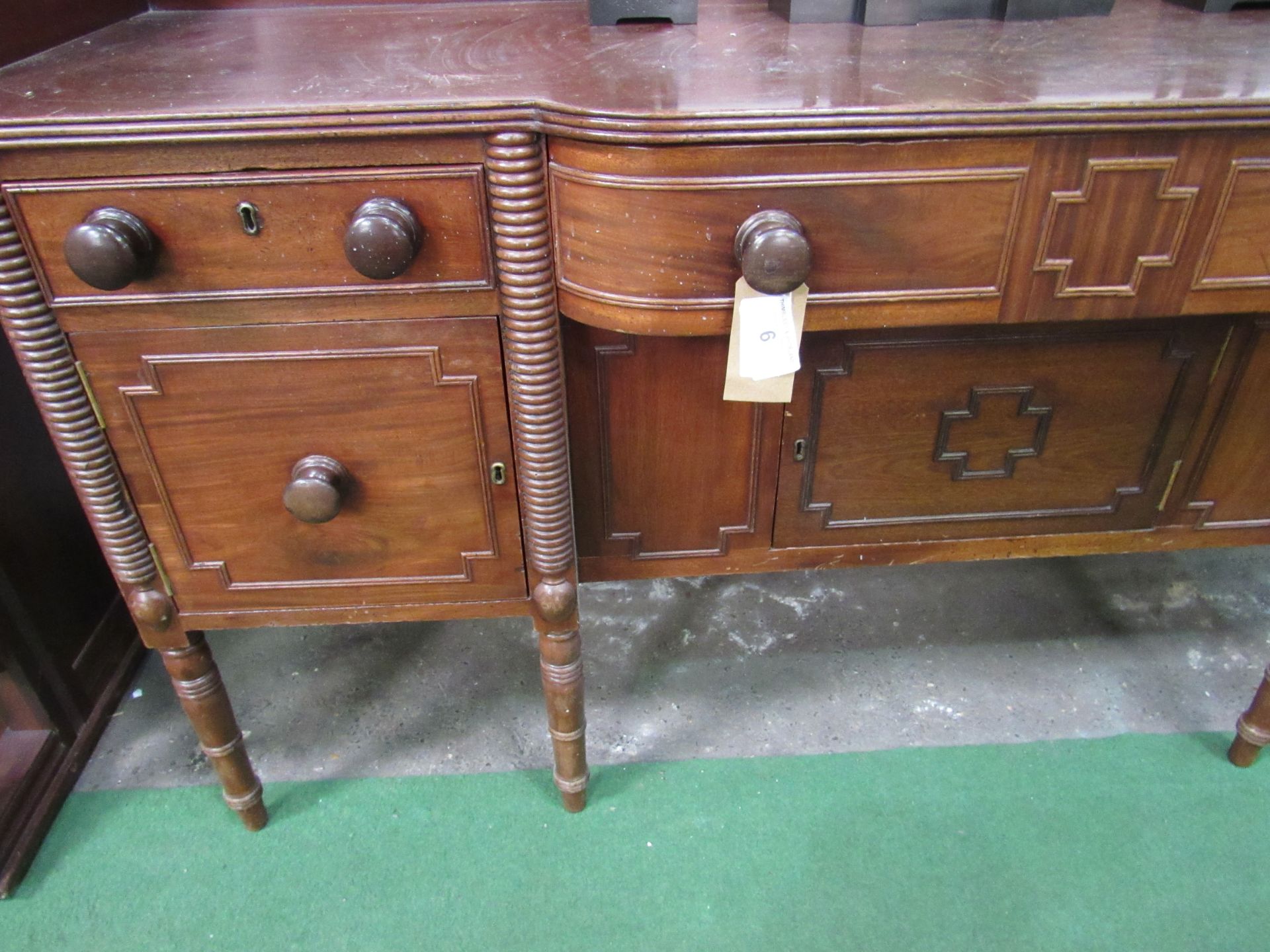19th Century mahogany bow fronted sideboard with panelled doors and upstand. 183 x 55 x 97cms. - Image 2 of 6