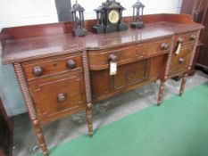 19th Century mahogany bow fronted sideboard with panelled doors and upstand. 183 x 55 x 97cms.