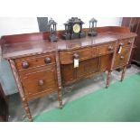19th Century mahogany bow fronted sideboard with panelled doors and upstand. 183 x 55 x 97cms.