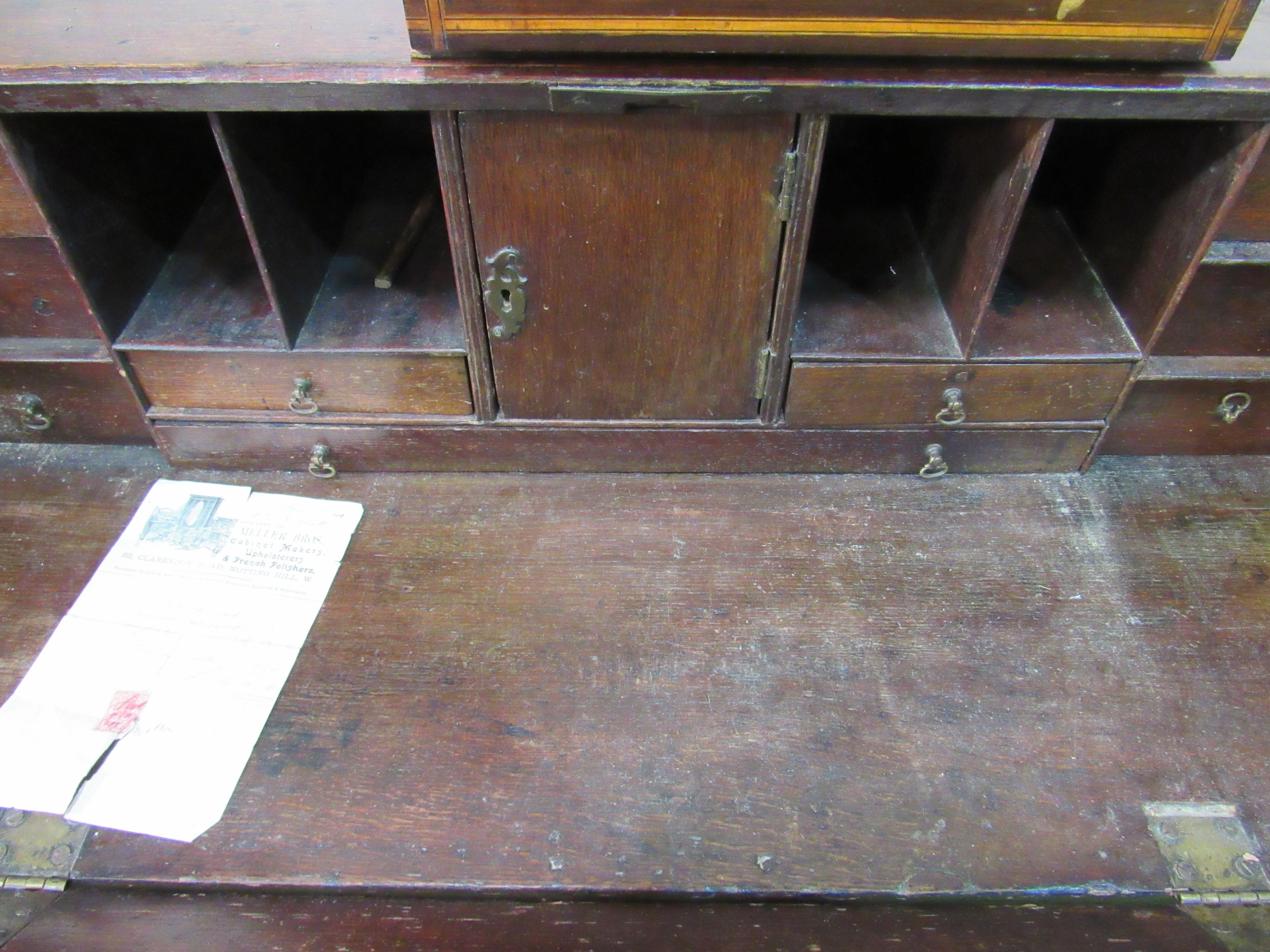 Georgian oak bureau with brass fittings & fitted interior, complete with purchase invoice dated - Image 4 of 5