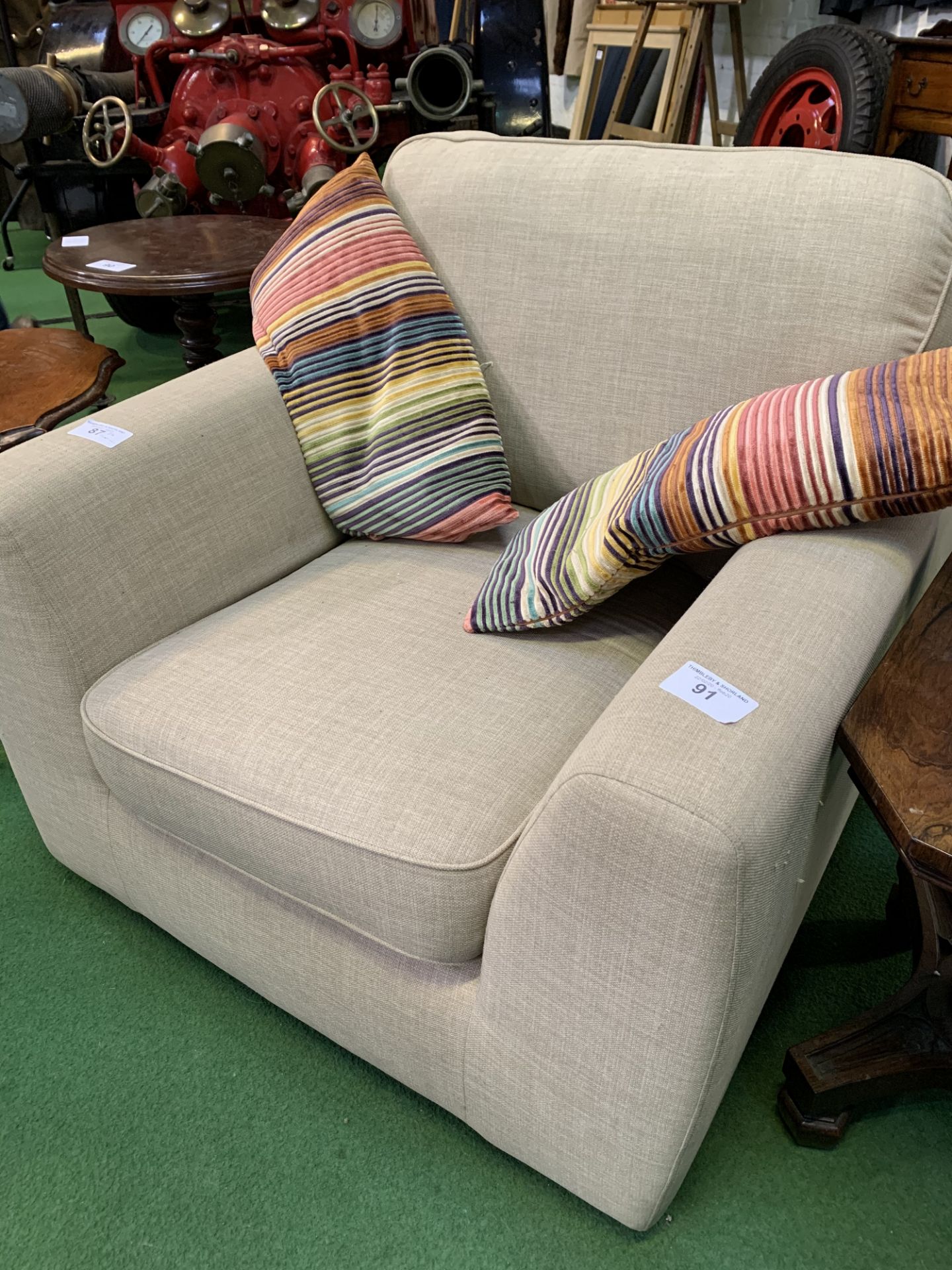 Fawn coloured upholstered armchair, 93 x 93 x 75cms. Estimate £20-30 - Image 2 of 2