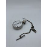 935 silver cased pocket watch complete with silver hallmarked watch chain, seconds and stop watch