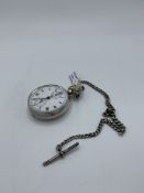 935 silver cased pocket watch complete with silver hallmarked watch chain, seconds and stop watch
