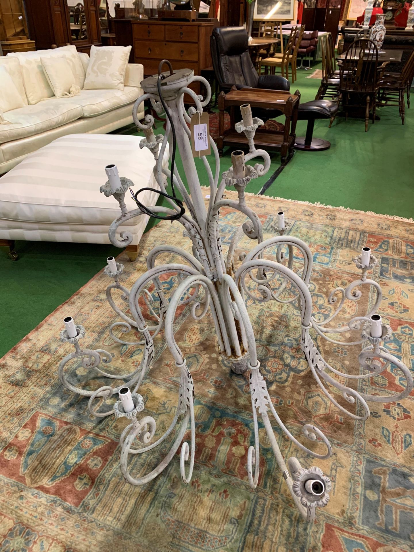 Large white painted metal chandelier. Height 117cms. Diameter 134cms. Estimate £50-70. - Image 2 of 3