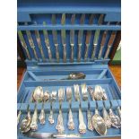 Canteen of Walker and Hall Kings Pattern silver plate cutlery. 8 place setting (2 knives missing and