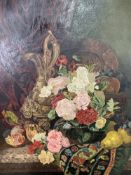 Oil on canvas still life flowers and Ewer. Estimate £20-30.