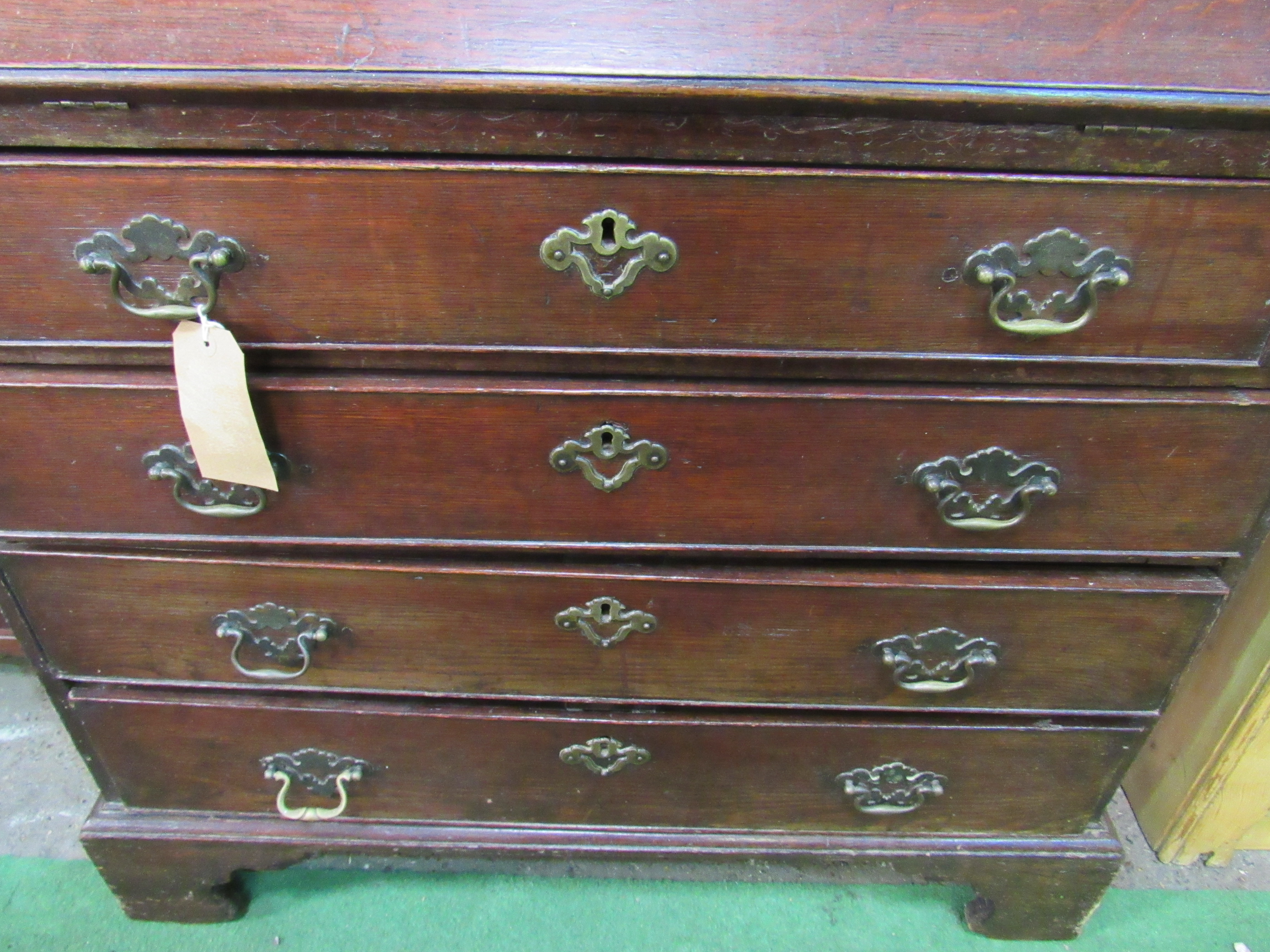 Georgian oak bureau with brass fittings & fitted interior, complete with purchase invoice dated