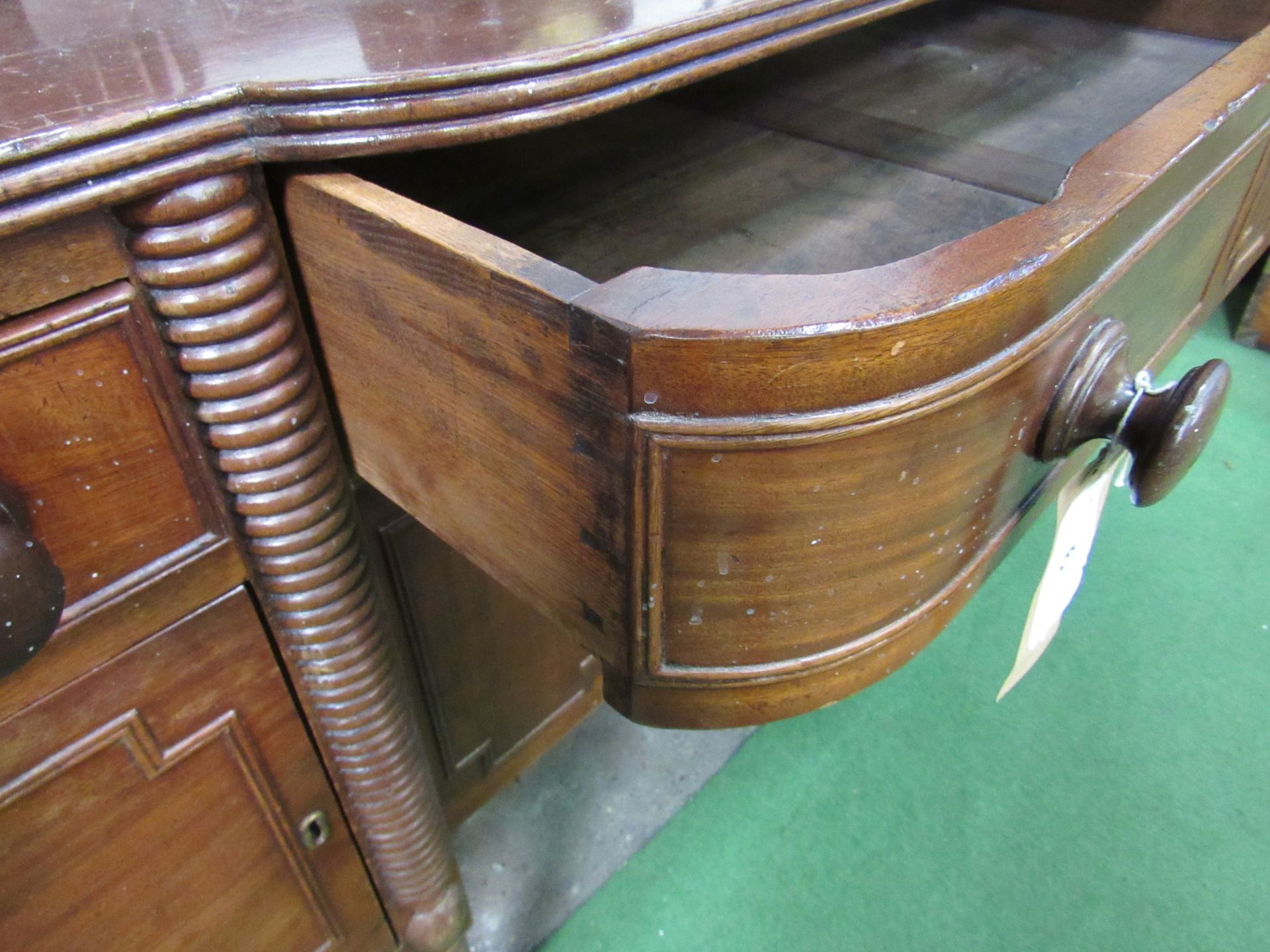 19th Century mahogany bow fronted sideboard with panelled doors and upstand. 183 x 55 x 97cms. - Image 3 of 6