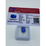 Cushion cut blue sapphire, weight 7.90ct with certificate. Estimate £40-50.