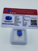 Cushion cut blue sapphire, weight 7.90ct with certificate. Estimate £40-50.