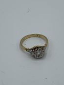 18ct gold solitaire diamond ring, size J, weight 2.6gms. Estimate £150-180.