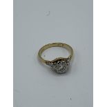 18ct gold solitaire diamond ring, size J, weight 2.6gms. Estimate £150-180.