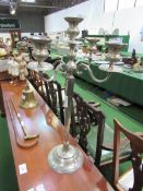 Large white metal candelabrum, height 79cms. Estimate £20-30.