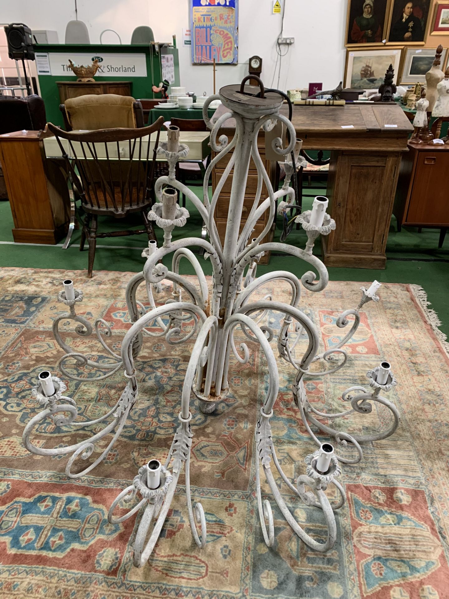 Large white painted metal chandelier. Height 117cms. Diameter 134cms. Estimate £50-70. - Image 3 of 3