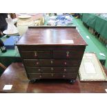 Mahogany small/apprentice piece chest of 2 over 3 drawers with ivory escutcheons. Estimate £30-50.