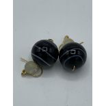 Pair of banded agate and mother of pearl earrings. Estimate £30-40.