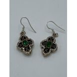 925 silver earrings set with green and white stones. Estimate £30-40.