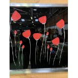 3 large silver coloured framed contemporary pictures on glass of poppies. Estimate £50-80.