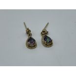 Yellow metal Alexandrite earrings (no backs), weight 1.7gms. Estimate £350-380.