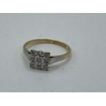 18ct gold vintage square panel diamond ring, size N, weight 2.5gms. Estimate £125-150.