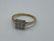 18ct gold vintage square panel diamond ring, size N, weight 2.5gms. Estimate £125-150.