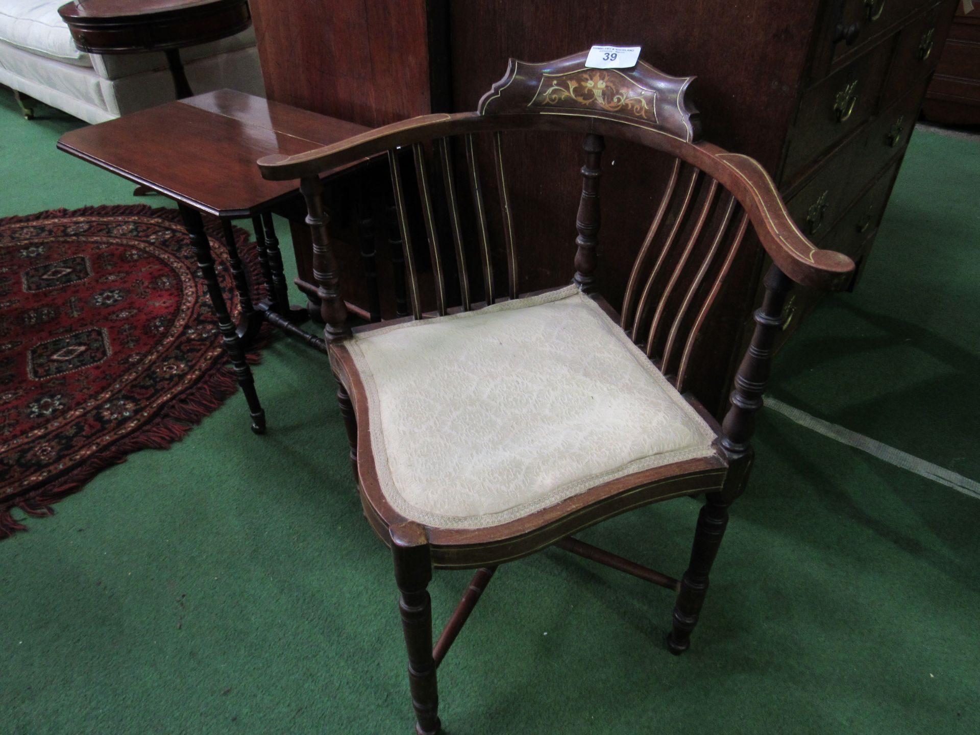 Inlaid corner chair together with Sutherland table, 54 x 61(open) x 56cms. Estimate £30-50. - Image 2 of 3