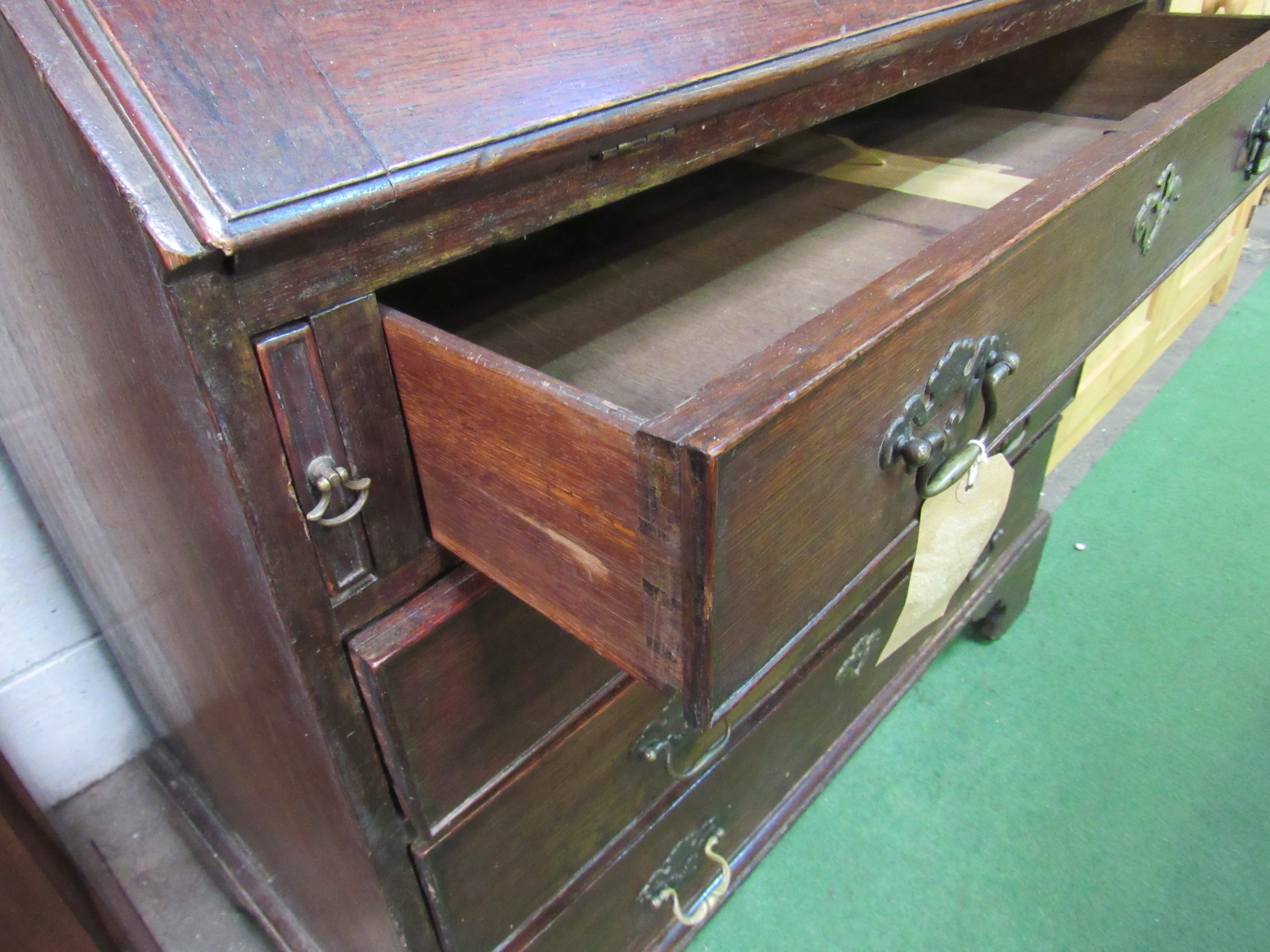 Georgian oak bureau with brass fittings & fitted interior, complete with purchase invoice dated - Image 3 of 5