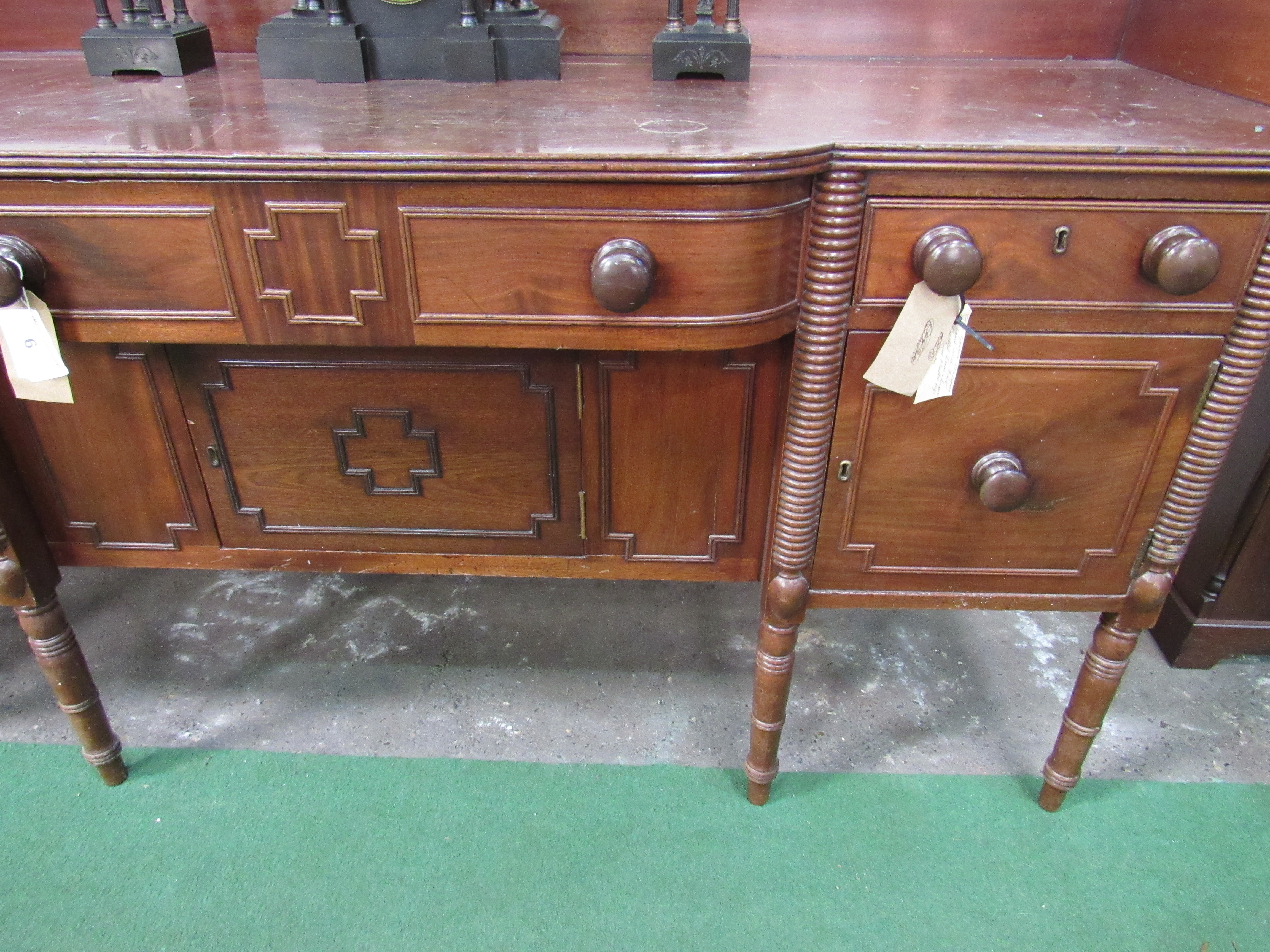 19th Century mahogany bow fronted sideboard with panelled doors and upstand. 183 x 55 x 97cms. - Image 5 of 6