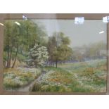 Framed & glazed watercolour of trees & stream signed by H L Brewer. Estimate £10-20