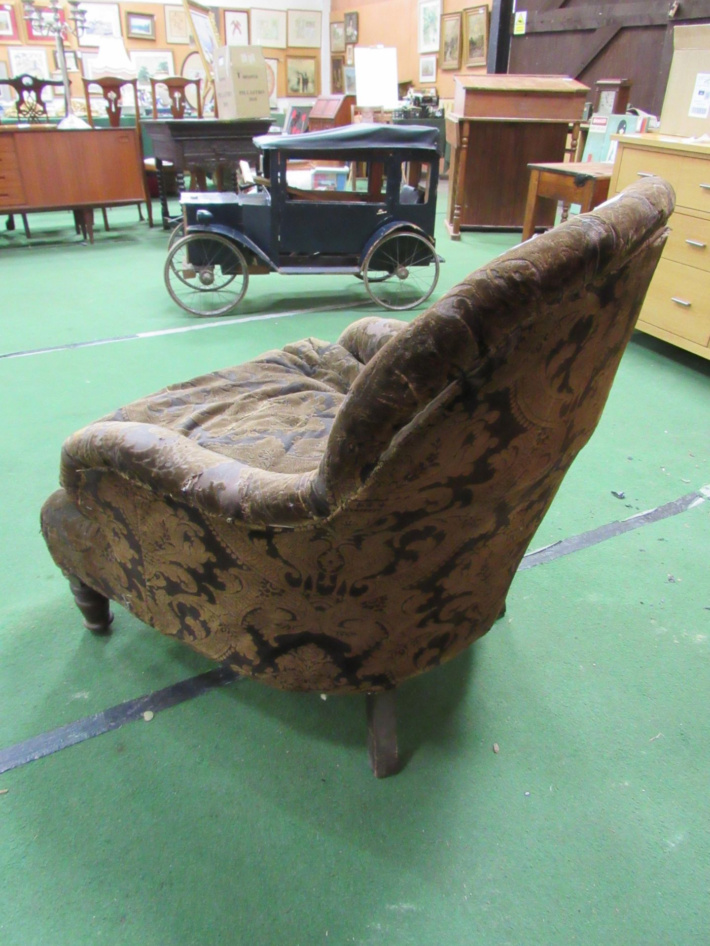 Victorian upholstered large armchair in original fabric. Estimate £20-40. - Image 3 of 3