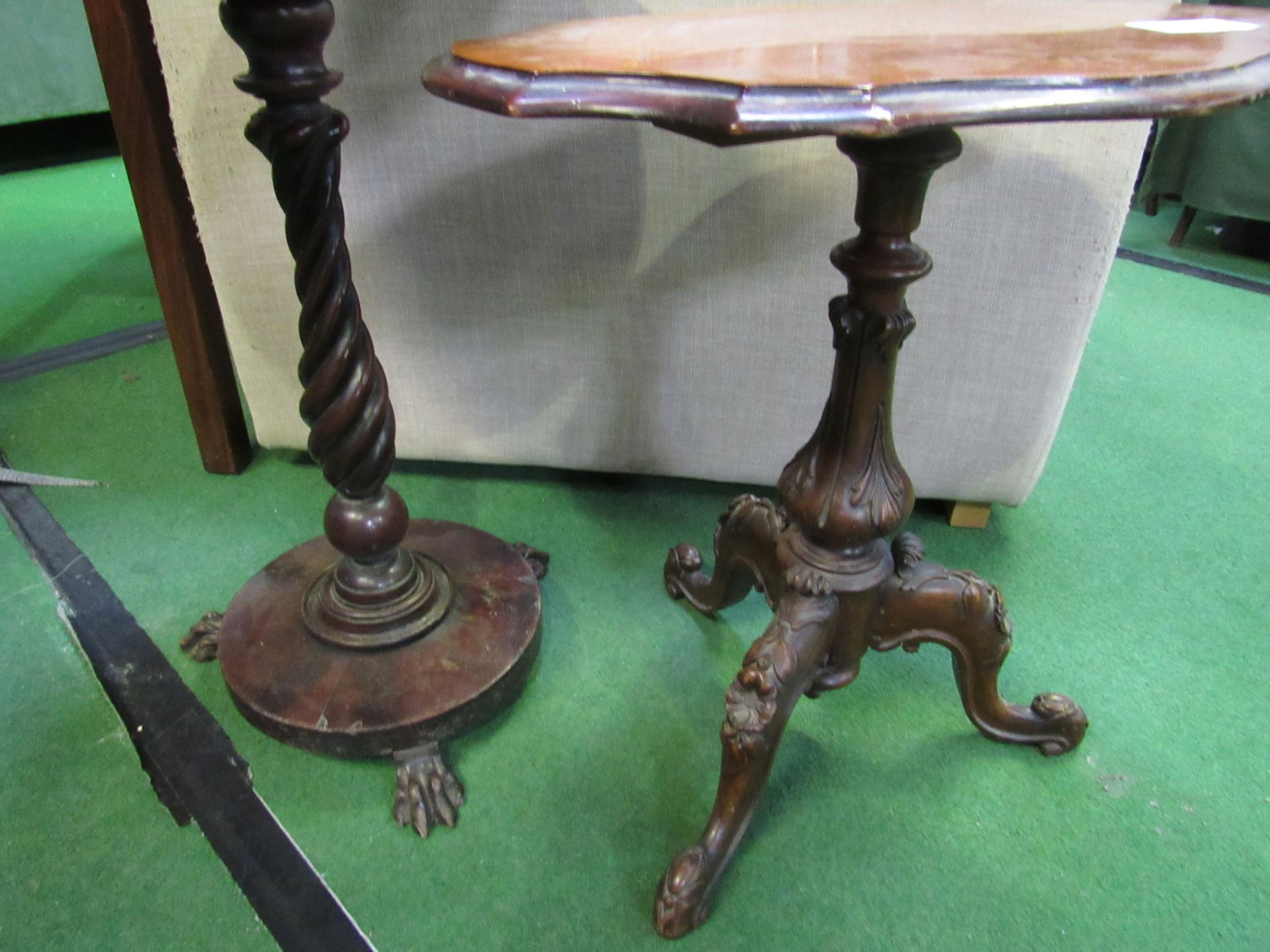 Mahogany wine table on twisted bine support, Rosewood occasional table on 4 column support, shaped - Image 2 of 4