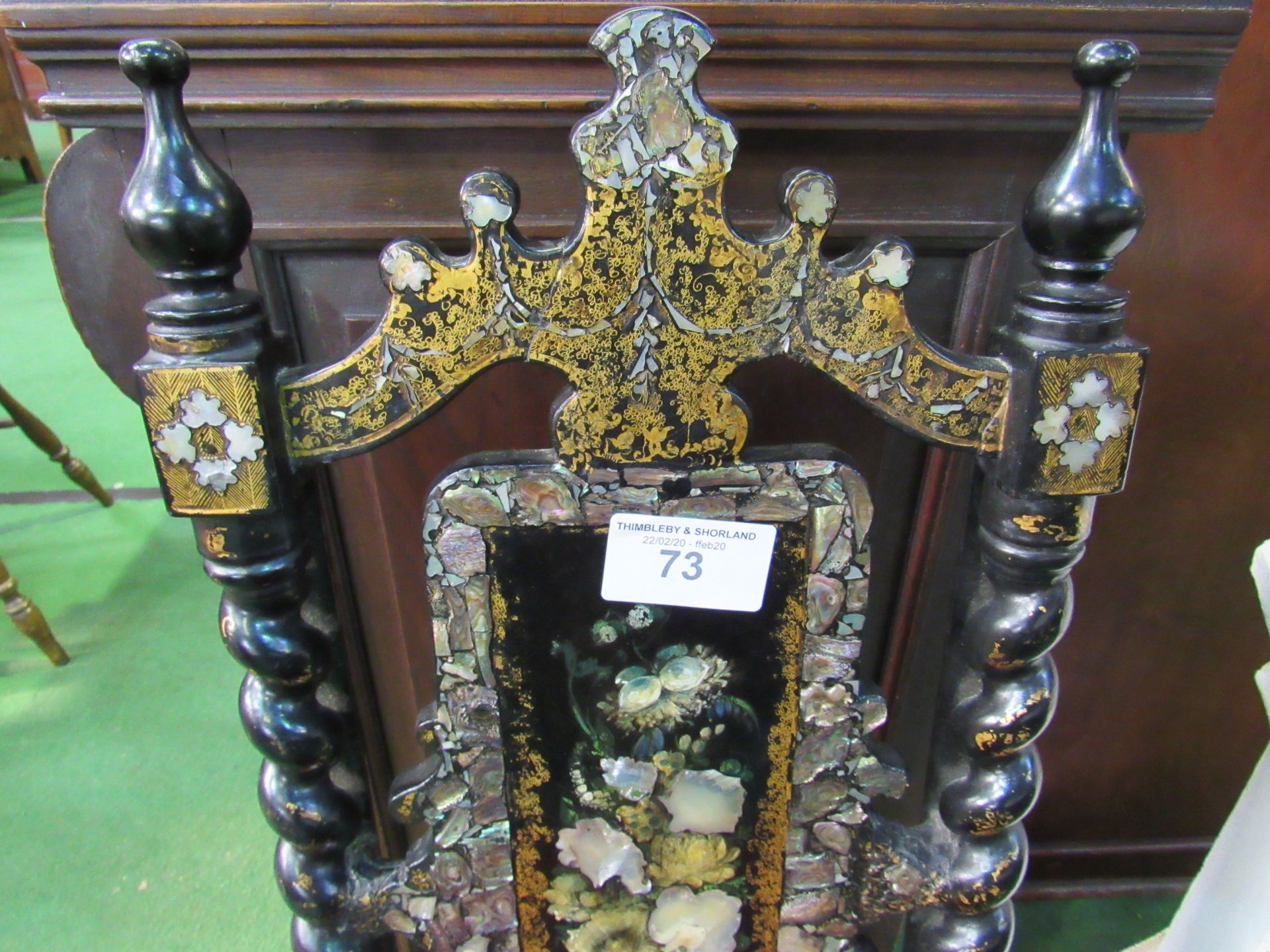 Ebonised and mother of pearl inlaid low chair. Estimate £20-30. - Image 3 of 4