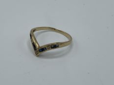 9ct gold sapphire and diamond V shaped ring, size T, weight 1.7gms. Estimate £30-40.