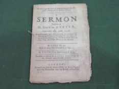 Early 18th Century Pamphlet: 'A Sermon preached at St Peter's in Exeter', September 26th 1708. First