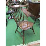 Windsor stick back chair with elm seat. Estimate £50 -80.