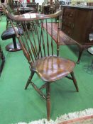 Windsor stick back chair with elm seat. Estimate £50 -80.