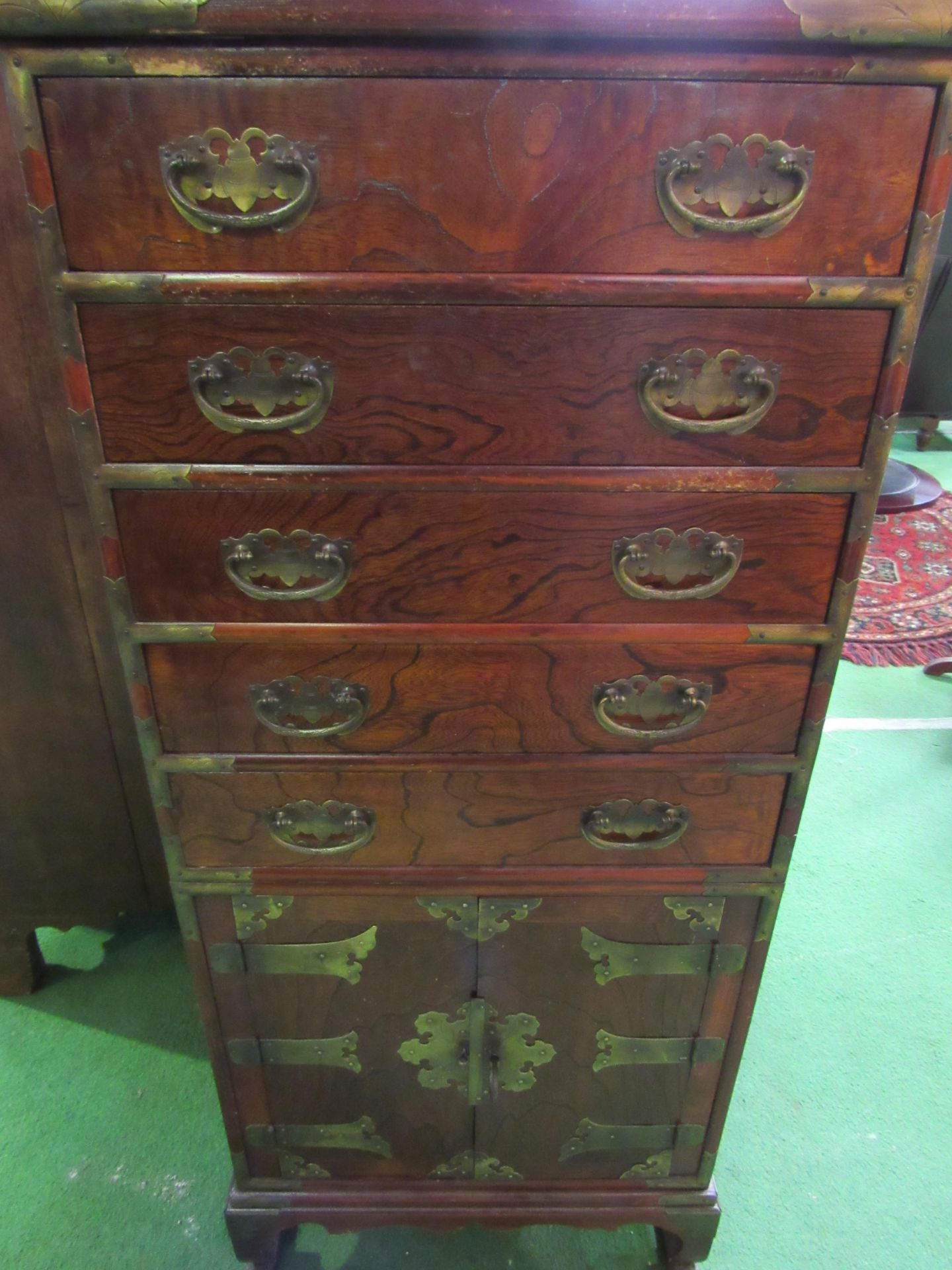 Oriental-style lacquered cabinet of 5 drawers over cupboard. 51 x 35 x 110cms. Estimate £30-50. - Image 2 of 4