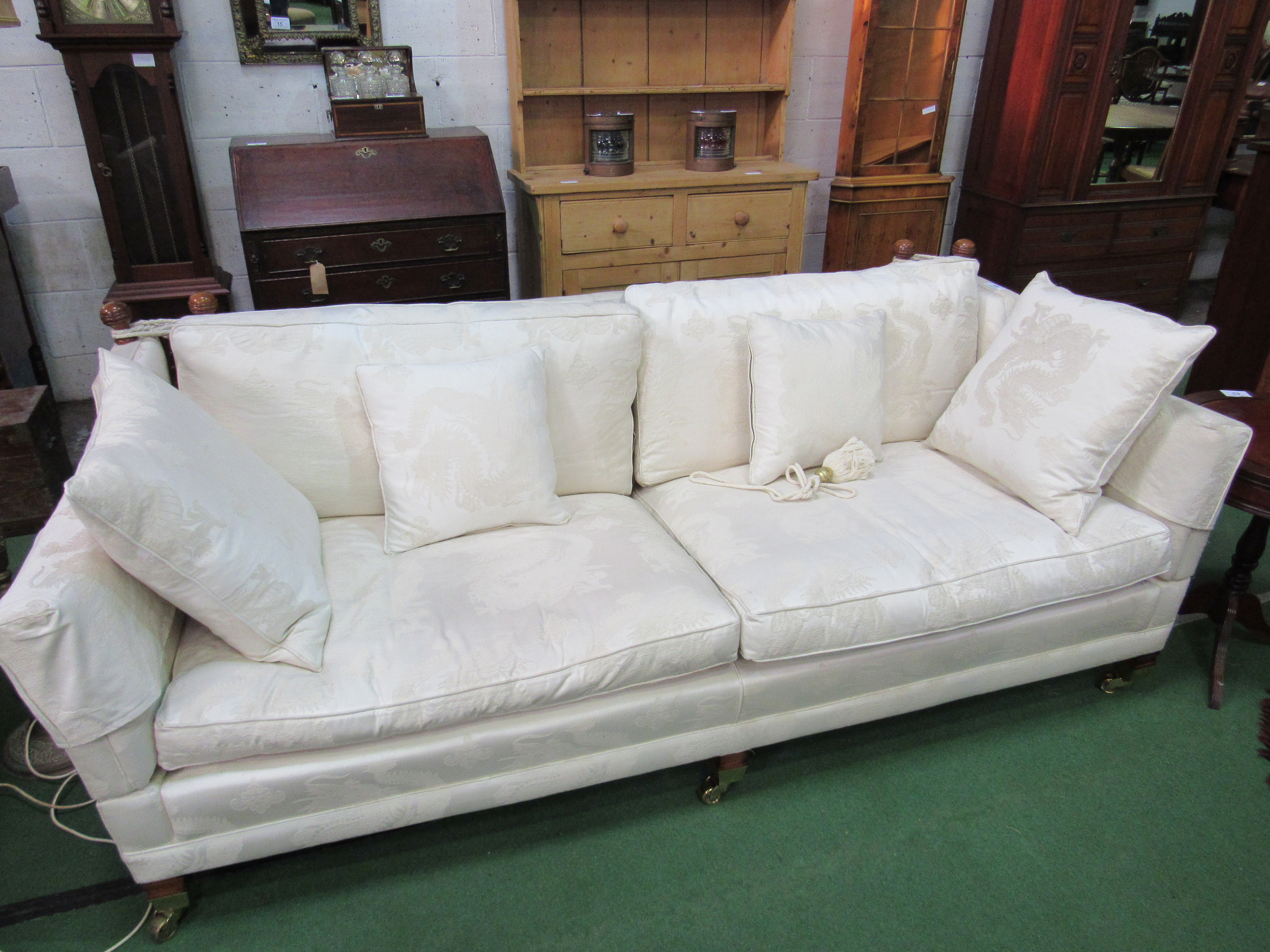 Duresta Trafalgar knowl-style cream upholstered sofa complete with scatter cushions, 230 x 110 x